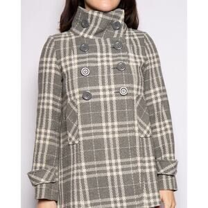 Vintage Grey Plaid Funnel Neck Coat